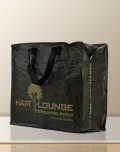 PP Woven Bag black with gold imprint.