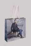 Paper bag with photo motive, hand-worked cotton band in herringbone pattern