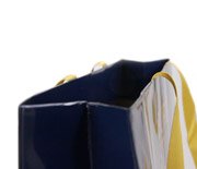 Aus dem Randumschlag auslaufende Ripsbänder in Gold, Papier Taschen