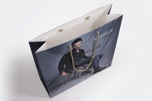 Exclusive paper bags with cotton ribbon in fishbone pattern, Gardeur