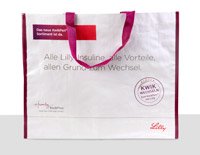 PP Woven Tasche, Farbe Einfaßband plus Tragebänder angenähert Pantone 234