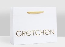 Paper bags with golden cotton ribbon, hot foil embossing